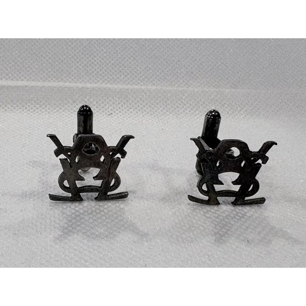 Yves Saint Laurent YSL Monogram Gunmetal Cufflinks Logo Designer Quiet Luxury
